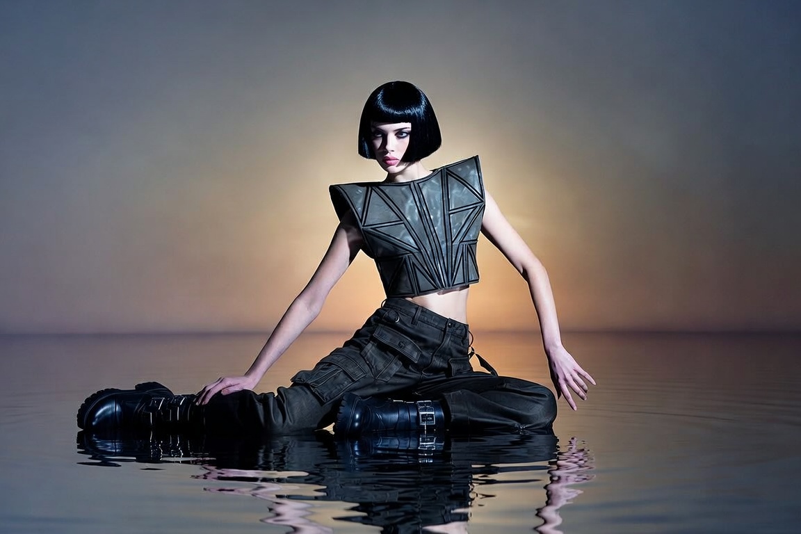 AI artwork of Elettra by Silvia — Elettra seated on water at sunset